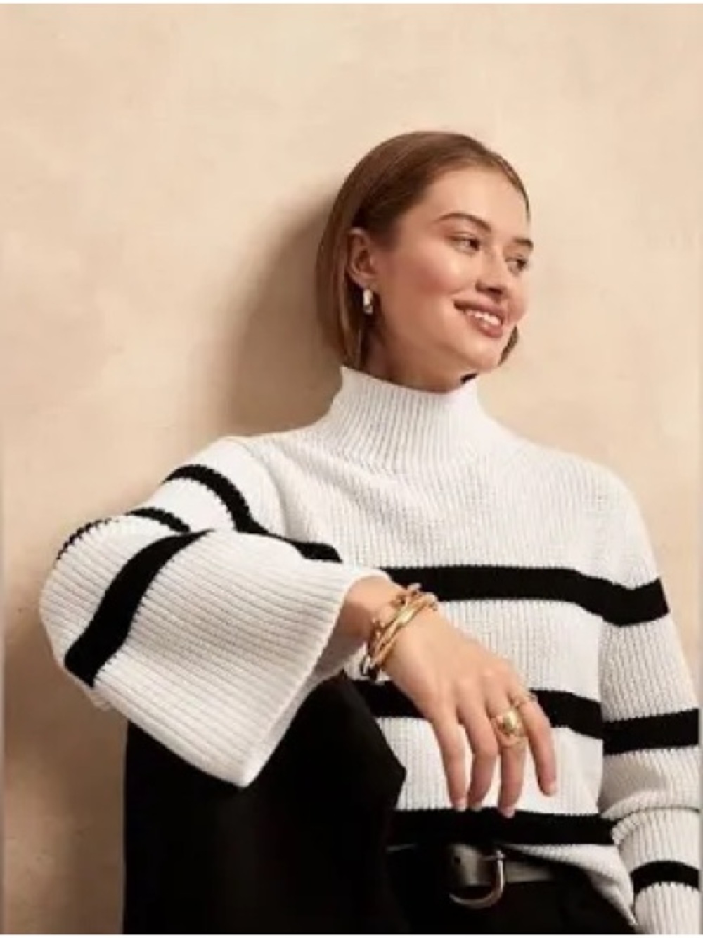 Banana Republic Black and White Striped Bell Sleeve  Sweater